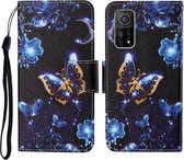 Voor Xiaomi Mi 10T Gekleurde Tekening Patroon Horizontale Flip Leren Case met Houder & Kaartsleuven & Portemonnee & Lanyard (Maan Vlinder)