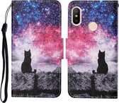 Voor Xiaomi Redmi Note 6 Pro Gekleurde Tekening Patroon Horizontale Flip Leren Case met Houder & Kaartsleuven & Portemonnee & Lanyard (Starry Cat)