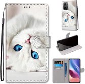 Voor Xiaomi Redmi K40 / K40 Pro / K40 Pro + / Mi 11i / Poco F3 Gekleurde tekening Cross Texture Horizontale Flip PU lederen hoes met houder & kaartsleuven & portemonnee & Lanyard (White Kitte