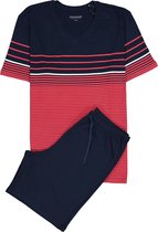 SCHIESSER heren shortama - V-hals - rood met blauw gestreept -  Maat: L
