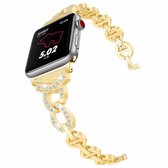 8-vormige VO met diamant bezette massief roestvrijstalen polsband horlogeband voor Apple Watch Series 3 & 2 & 1 42 mm (goud)