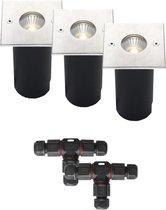 (Complete set) - 3 x LED grondspot Trofa IP67 - 5 watt - 230v - Warmwit licht - & - 2 x Kabelverbinder T waterdicht | Tuinverlichting | Buiten spots | Buiten verlichting | LED tuinverlichting