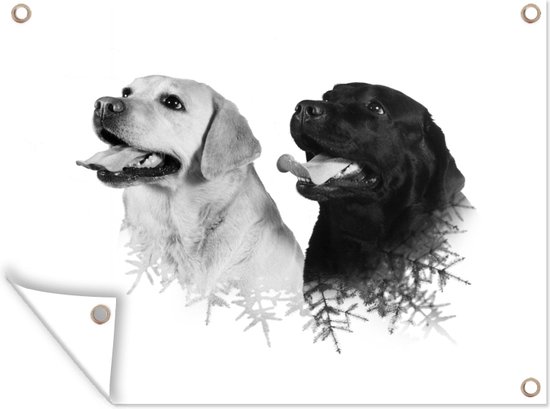 Affiche de jardin double exposition chiens avec branches toile lâche 160x120 cm - Toile de jardin / Toile d'extérieur / Peintures d'extérieur (décoration de jardin) XXL / Groot format!