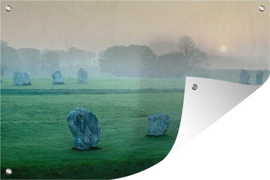 Foto: Tuinposter tuindoek tuinposters buiten oude stenen cirkel bij zonsopkomst in het engelse avebury 120x80 cm tuin