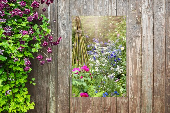 Jardin avec ancolie bleue 60x90 cm