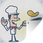 Tuindoek Illustratie van een chef kok met een braadpan - 100x100 cm