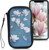 kwmobile hoesje voor smartphones L - 6,5" - hoes van Neopreen - Magnolia design - taupe / wit / blauwgrijs - binnenmaat 16,5 x 8,9 cm