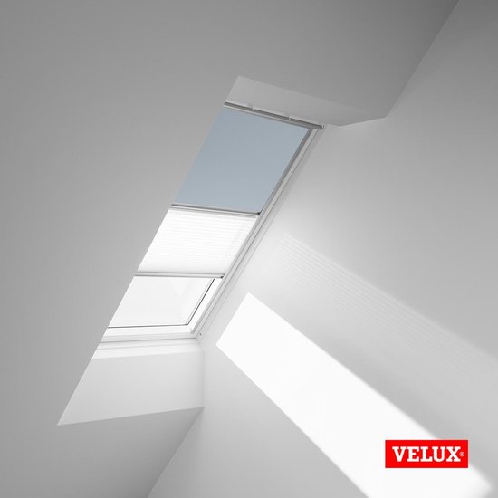 Store enrouleur occultant d'origine VELUX Plus plissé (DFD), cadre argenté, SK06, Blue clair