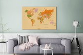 Canvas Wereldkaart - 120x80 - Wanddecoratie Wereldkaart - Kleurrijk - Trendy