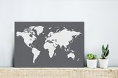 Canvas Wereldkaart - 30x20 - Wanddecoratie Wereldkaart - Wit - Grijs