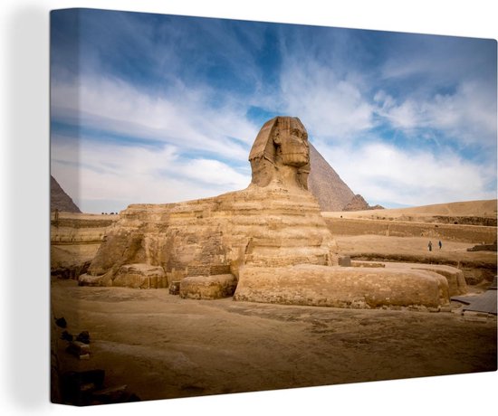 Le Sphinx de Gizeh allongé devant la grande pyramide de Gizeh en Egypte Toile 60x40 cm - Tirage photo sur toile (Décoration murale salon / chambre)