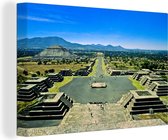 Canvas Schilderij Uitzicht op Teotihuacán in Mexico op piramides en rituele gebouwen - 30x20 cm - Wanddecoratie