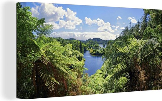 Canvas Schilderij Panorama van het Nationaal park Whanganui in Nieuw-Zeeland - 40x20 cm - Wanddecoratie