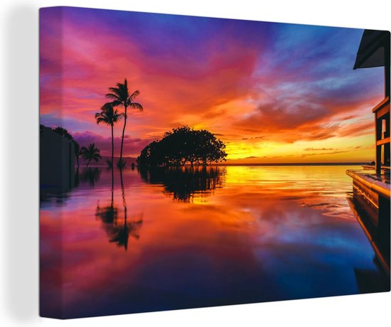 Canvas Schilderij Een kleurrijke zonsondergang bij Wailea Beach op het Amerikaanse Hawaii - 30x20 cm - Wanddecoratie