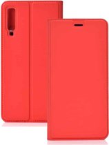 Elektrisch geperst Plain Texture Ultradunne magnetische zuiging TPU + PU lederen tas met houder en kaartsleuf voor Galaxy A50 (rood)