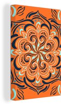 Canvas Schilderij Bloem - Bladeren - Oranje - Patronen - 20x30 cm - Wanddecoratie