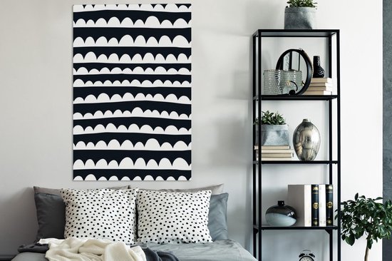 Motif pour enfants avec des lignes avec des demi-cercles en noir et blanc 80x120 cm - Tirage photo sur toile (Décoration murale salon / chambre)