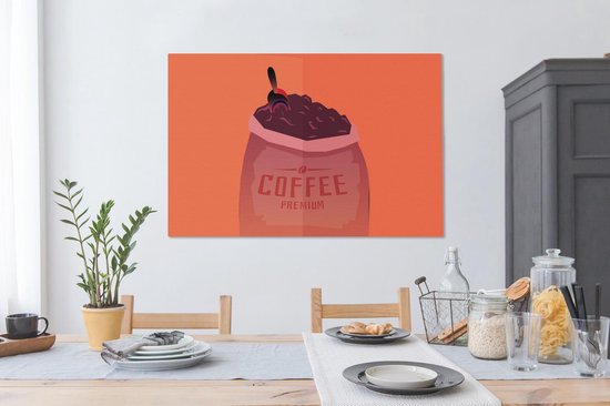 Peintures de toile - citation Café haut de gamme de Coffee et un sac de grains de café - 120x80 cm