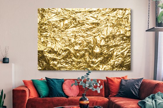 Canvas schilderij 150x100 cm - Wanddecoratie Gouden folie met een gerimpelde textuur - Muurdecoratie woonkamer - Slaapkamer decoratie - Kamer accessoires - Schilderijen