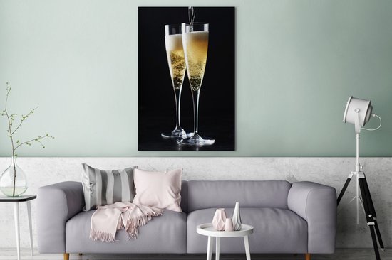 Peintures sur toile - Verres à champagne coulés sur fond noir - 90x140 cm - Décoration murale