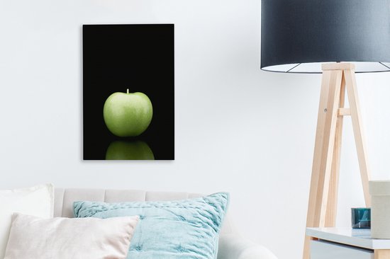 Canvas Schilderij Granny Smith op een zwarte achtergrond - 20x30 cm - Wanddecoratie