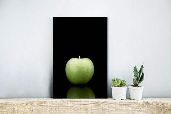 Canvas Schilderij Granny Smith op een zwarte achtergrond - 20x30 cm - Wanddecoratie