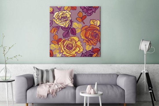 Toile Peinture Roses - Jaune - Motifs - 90x90 cm - Décoration murale