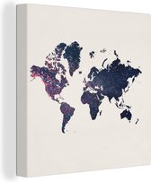 Canvas Wereldkaart - 90x90 - Wanddecoratie Wereldkaart - Roze - Glitter