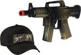 2-Delig speelgoed verkleedaccessoires set leger/soldaten voor kinderen - Bestaande uit machinegeweer en army pet