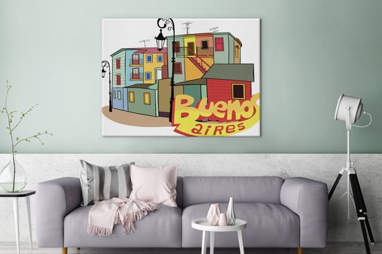 Illustration du quartier de La Boca à Buenos Aires toile 160x120 cm - Tirage photo sur toile (Décoration murale salon / chambre) XXL / Groot format!