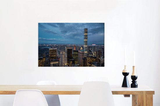 Canvas Schilderij Wolkenkrabber - Nacht - Architectuur - New York - 90x60 cm - Wanddecoratie