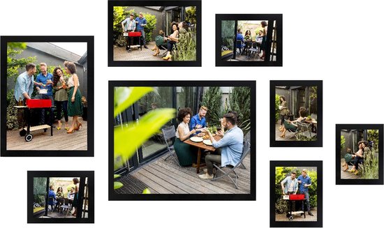 HAES DECO - Collage set met 8 houten fotolijsten Paris zwart voor foto's formaat 13x18, 15x20, 20x30, 30x40 en 40x50 - SP001901-8