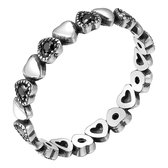 Zilveren Ringen - Ring Hartjes Zwart-Zilver | 925 Sterling Zilver - 925 Keurmerk Stempel - 925 Zilver Certificaat - In Leuke Cadeauverpakking - Moederdag tip!