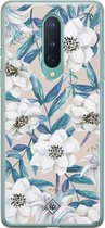 OnePlus 8 hoesje siliconen - Bloemen / Floral blauw | OnePlus 8 case | blauw | TPU backcover transparant