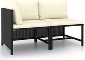 vidaXL - 2-delige - Loungeset - met - kussens - poly - rattan - zwart