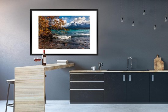 Cadre photo avec affiche - Lac Pehoe dans le parc national Torres del Paine au Chili - 120x80 cm - Cadre pour affiche