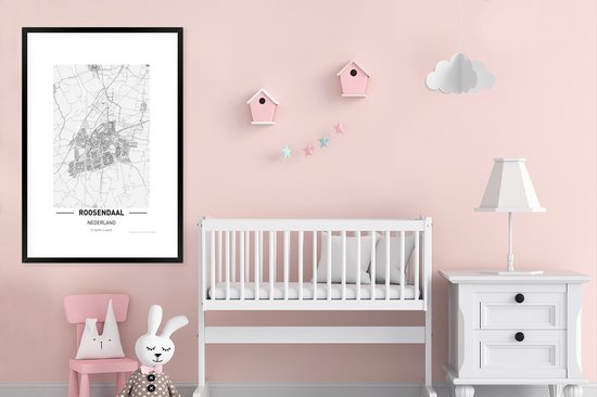 Photo encadrée - Plan de la ville Roosendaal cadre photo noir avec passe partout blanc 80x120 - Plan 80x120 cm - Affiche encadrée (Décoration murale salon / chambre)
