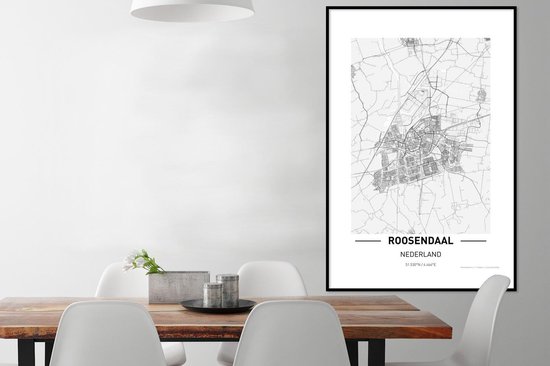 Photo encadrée - Plan de la ville Roosendaal cadre photo noir avec passe partout blanc 80x120 - Plan 80x120 cm - Affiche encadrée (Décoration murale salon / chambre)