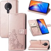 Voor Tecno Spark 6 Vierbladige Sluiting Reliëf Gesp Mobiele Telefoon Bescherming Lederen Case met Lanyard & Kaartsleuf & Portemonnee & Beugel Functie (Rose Goud)