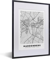Fotolijst incl. Poster - Stadskaart - Hardenberg - Grijs - Wit - 30x40 cm - Posterlijst - Plattegrond
