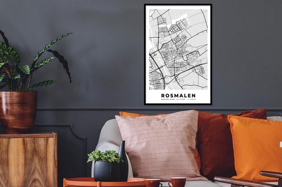 Affiche avec cadre Plan de la ville - Rosmalen - Grijs - Wit - 40x60 cm - Carte