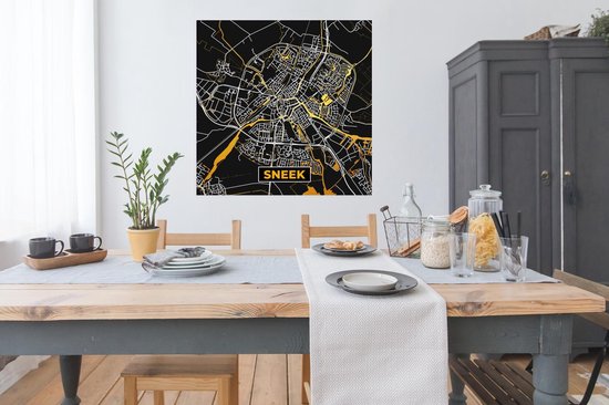 Poster Carte - Sneek - Or - Zwart - 100x100 cm XXL