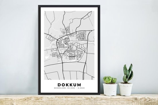 Affiche avec cadre Plan de la ville - Dokkum - Grijs - Wit - 40x60 cm