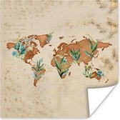 Affiche Wereldkaart - Rétro - Plantes - 75x75 cm