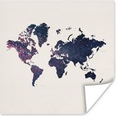 Poster Wereldkaart - Roze - Glitter - 30x30 cm