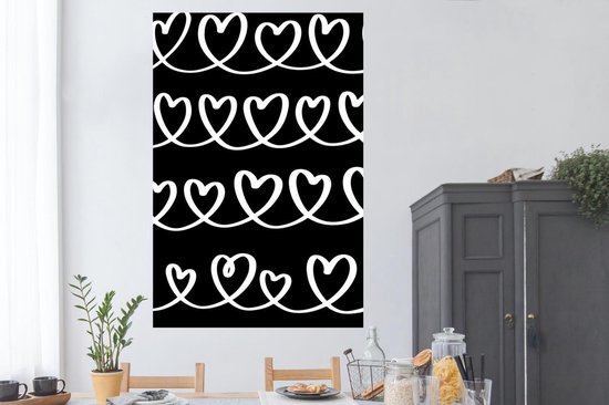Motif d'une guirlande de coeurs blancs sur fond noir 120x180 cm XXL / Groot format!