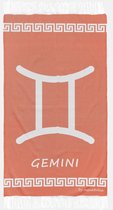 uit Turkije By Aquatolia Hamamdoek Gemini Zodiac - 100% Zacht Katoen - Strandlaken - Handdoek - Oranje - 100cm x 180cm - Originele hamamdoek uit Turkije