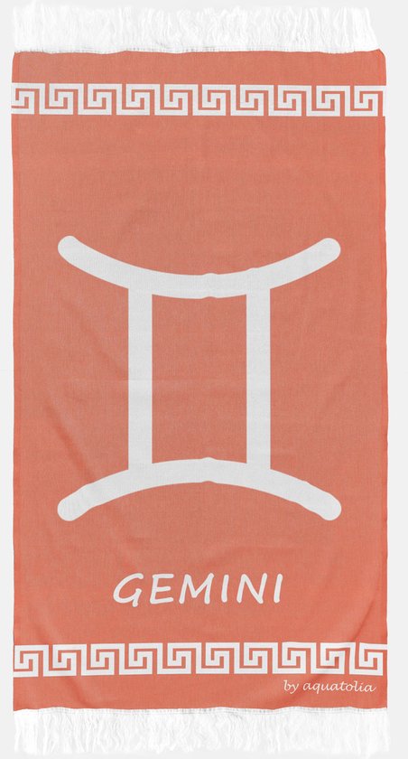 uit Turkije By Aquatolia Hamamdoek Gemini Zodiac - 100% Zacht Katoen - Strandlaken - Handdoek - Oranje - 100cm x 180cm - Originele hamamdoek uit Turkije