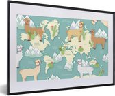 Fotolijst incl. Poster - Wereldkaart - Alpaca - Bergen - 60x40 cm - Posterlijst