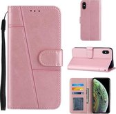 Stiksels Kalfsstructuur Gesp Horizontale Leren Flip Case met Houder & Kaartsleuven & Portemonnee & Lanyard Voor iPhone XS Max (Roze)